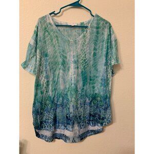 Concepts Casual Blouse Womens Size XL Green Blue LS1